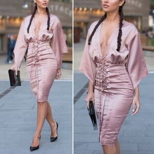 HOUSE OF CB Eliott Rose Gold Satin Kimono Dress